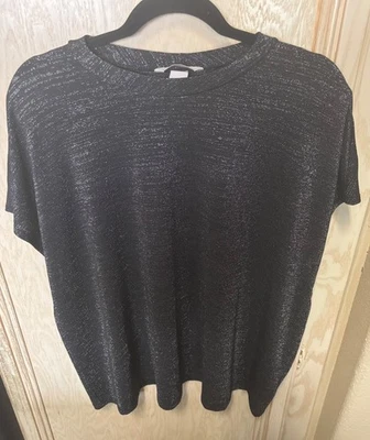 Blusa Top H&M Para Mujer Talla XXL Negra con Brillo Plateado Poliéster Manga Casquillo Foto 1 de 4
