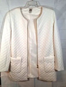 Anne Klein Quilted Jacket Women's Full Zipper With  Pockets Size Medium White - Picture 1 of 13