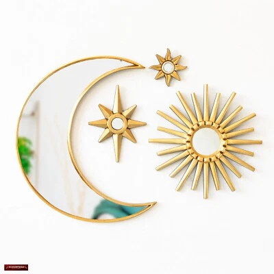 Decorative Accent Wall Mirror set of 4 |Peruvian Bronze Leaf Wood Hanging Mirror - Image 1 of 4