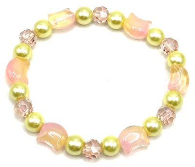 Brazalete elástico con cuentas de vidrio para gatos Gatito Gatos Rosa y Amarillo 7,75" Foto 1 de 4