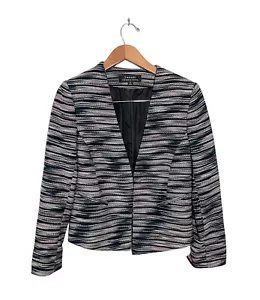 Blazer de tweed Tahari Arthur S. Levine para mujer 8 cierre de broche recortado azul rosa - Imagen 1 de 6