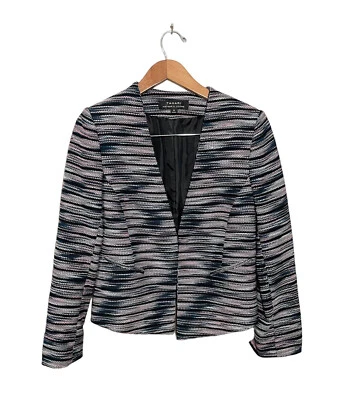 Blazer de tweed Tahari Arthur S. Levine para mujer 8 cierre de broche recortado azul rosa Foto 1 de 4