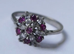 Anillo 7 piedras rojas y 6 blancas piedra 925 plata vintage años 90 anillo silver - Imagen 1 de 4