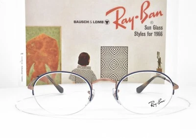 Ray-Ban Eyeglasses Matte Blue Satin Bron Half Rim Round Oval 49-22-145 6547 3035 - Image 1 of 4