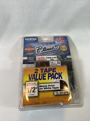Paquete de 2 cassette de cinta blanca impresión negra Brother P-touch TZ-2312 12 mm 1/2" genuino Foto 1 de 4