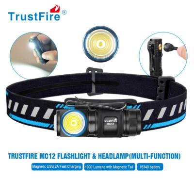 TRUSTFIRE MC12 Mini Led Stirnlampe Kopflampe Taschenlampe 1000LM mit 16340Akku Wasserdicht