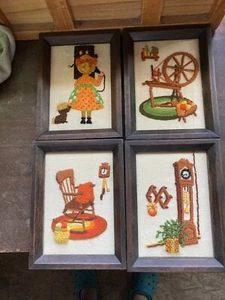 Needlepoint Pictures Cute Vintage Lot Old - Picture 1 of 11