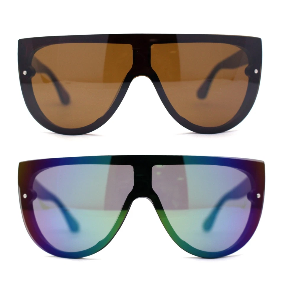 Oversize Flat Top Shield Rimless Mobster Plastic Fashion Sunglasses - Image 1 of 1