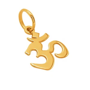 14k Pure Solid Yellow Gold Om Aum Sound Religious Symbol Delicate Charm Pendant - Picture 1 of 5