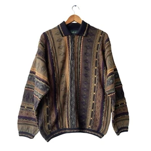 VTG Tundra Canada Men’s Polo Sweater Size L Cotton Mercerized Cable 1/4 Button - Picture 1 of 3
