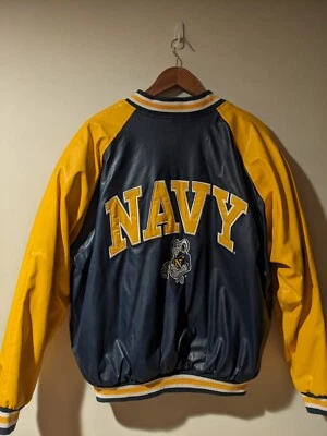 Vintage Y2K Navy Academy Midshipman Blue Steve and Barry Large Varsity Jacket - Image 1 of 4