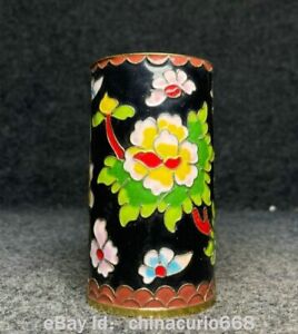 4.2" Chinese Bronze Cloisonne Feng Shui Lucky flower brush pot pencil vase