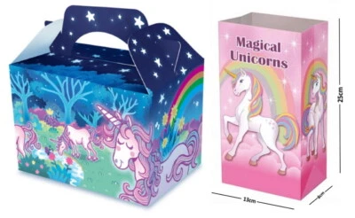 Niñas Rosas Mágicas Cajas de Fiesta de Unicornio CON Papel a Juego Elige n Mezcla Bolsos Dulces Foto 1 de 2