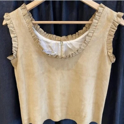 Andrew Marc Vintage Y2K Ruffle Edge Genuine Suede Crop Top Size S Foto 1 de 4