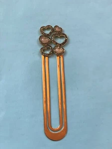 Large Goldtone Open & Cream Enamel Hearts w Faux Marcasite Bookmark Bookmarker – - Picture 1 of 9