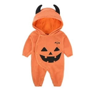 Autumn Winter Thick Halloween Pumpkin Shape Boy Girl Baby Suite Romper Clothes - Picture 1 of 6