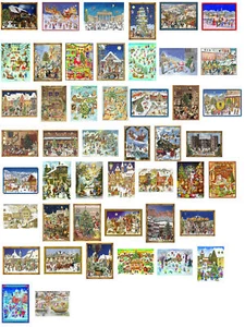 Traditional German large 355x265 Advent calendar - glitter & translucent windows - Picture 1 of 49