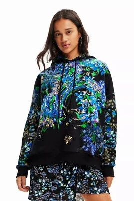 Sudadera con Capucha Desigual Licuado Distorsionada Floral Negra Sudadera con Capucha Suéter, Talla Pequeña  Foto 1 de 4