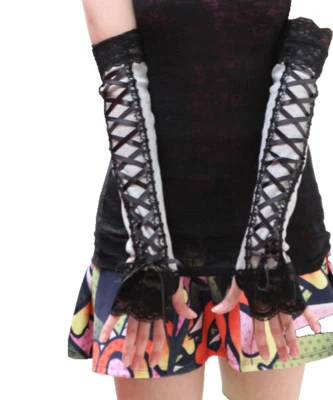 Corsé Largo Guantes Sin Dedos Gris Calentadores de Brazos Con Cordones Disfraz Steampunk Juegos con disfraces Foto 1 de 2