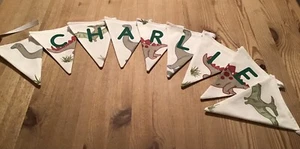 PERSONALISED BOYS LAURA ASHLEY DINOSAUR NAME FABRIC BUNTING PRICE PER FLAG - Picture 1 of 2