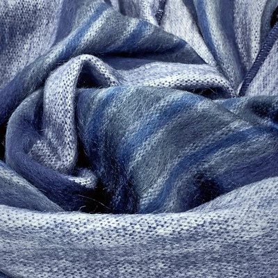 Soft and Warm Blue Striped ALPACA Wool Throw Brushed Blanket 90" X 65" QUEEN - Image 1 of 4