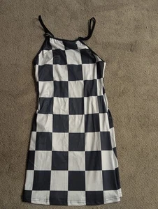 Schwarz-weiß kariertes Flag Damen Kleid Rundhalsausschnitt Freizeitkleidung M NASCAR - Bild 1 von 4