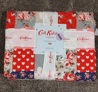 Cath Kidston~COLCHA REINA~Retazos~Rubí~100% Algodón PERCAL~Lavado a máquina~NUEVO CON ETIQUETAS~ Foto 1 de 3
