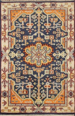 Blue Geometric Kazak Accent Rug 3x5 Hand-knotted Wool Oriental Carpet for Foyer - Image 1 of 4