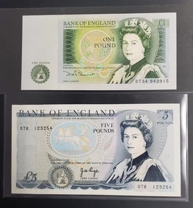 Great Britain/England 1 & 5 Pounds Banknote Two Note Set, P-377b P-378b UNC. - Picture 1 of 2