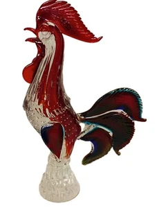 VINTAGE GENUINE VENETIAN GLASS ROOSTER FIGURINE MADE IN MURANO ITALY 13"HIGH  - Picture 1 of 18