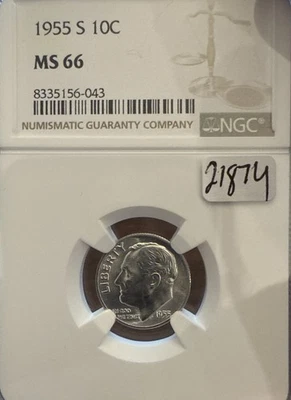 1955 Silver Roosevelt Dime, NGC MS-66 - Image 1 of 4