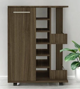 Brown Rolling Bar Cart With Wine Storage - Picture 1 of 6