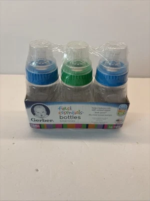 First Essentials by Gerber 5 oz. Baby Bottles Blue & Green, 3 PK Fast Shipping - Image 1 of 4