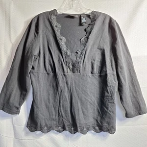 Y2K AXCESS Liz Claiborne Babydoll Top Sz XL Black Lace Trim Grunge Fairy 90s Y2K - Picture 1 of 5