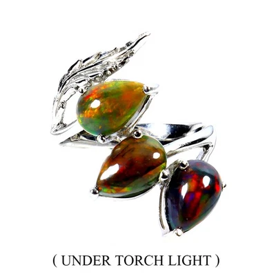 Anillo de plata de ley 925 pera ópalo negro 9x6 mm piedras preciosas naturales joyería tamaño 7 Foto 1 de 4