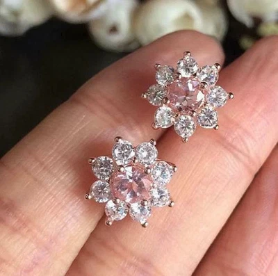 2Ct Round Cut Lab-Created Morganite Stud Earrings Women 14k Rose Gold Plated - Image 1 of 3