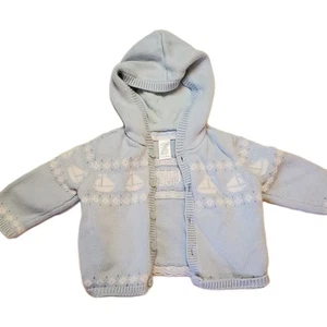 Janie And Jack Lagenlook Kaschmir 3 bis 6 Monate Jungen Boot Strickjacke blau Strick Kapuze - Bild 1 von 6