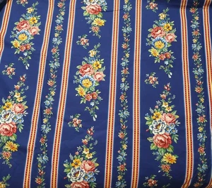 4 Yards OOP Benartex "Victory Garden" Fabric Eleanor Burns Blue Floral Striped - Picture 1 of 3