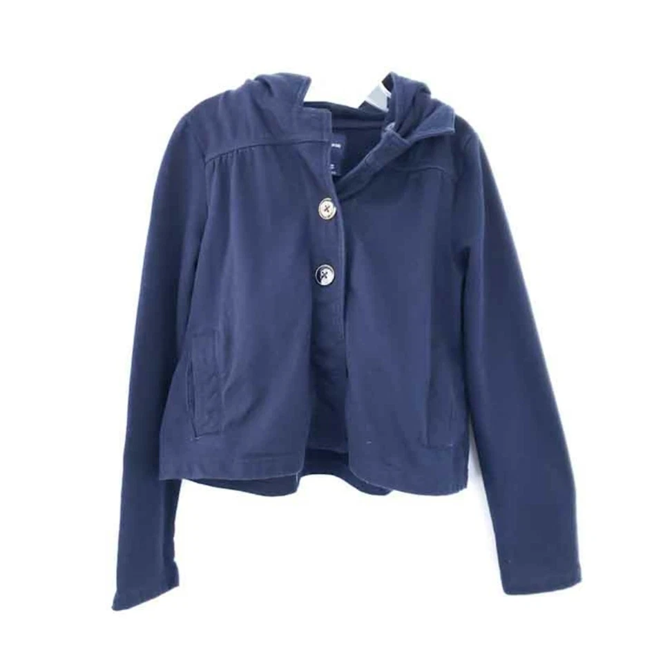 Jaqueta Gap Kids azul marinho leve com capuz, meninas tamanho médio, mistura de algodão - Imagem 1 de 4