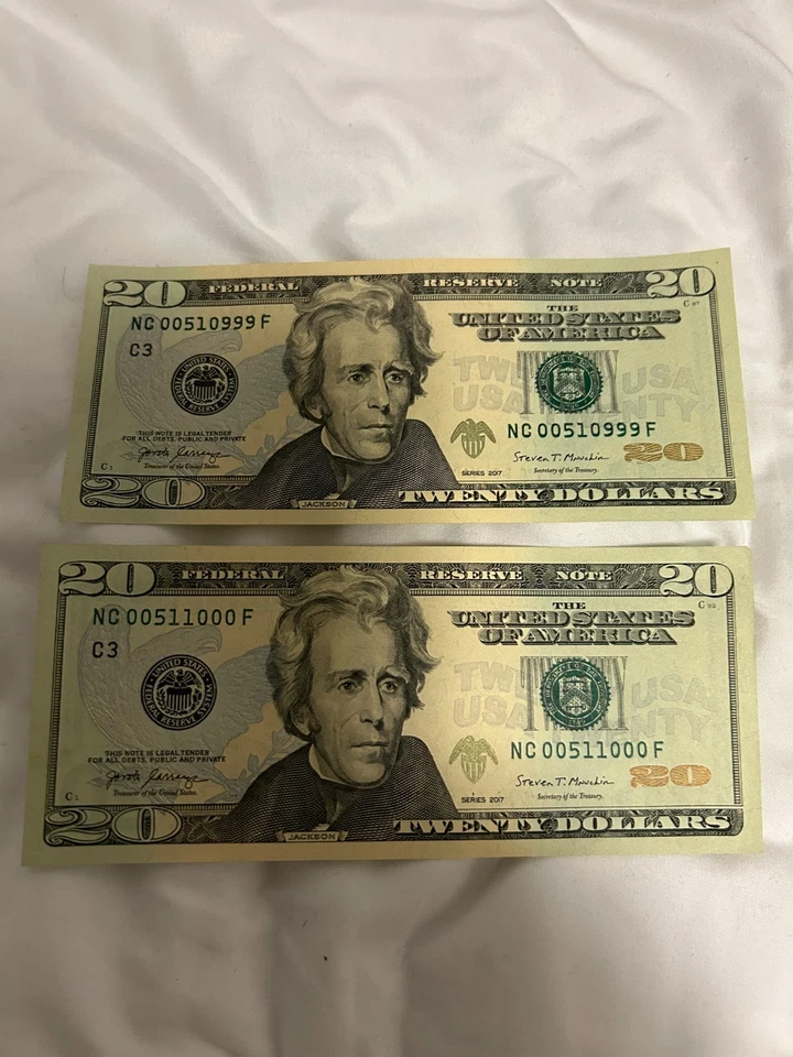 Two 2017 $20 U.S. Bill / Notes Matching Die Errors - Image 1 of 2