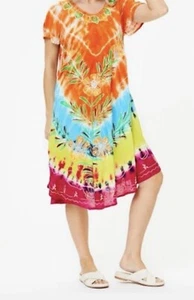Womens Summer Sundress Umbrella Tie Dye Print Floral Beach Resort Wear Boho - Picture 1 of 1