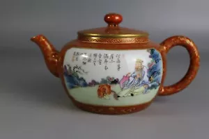 Hermosa tetera dorada porcelana rosa familia china - Imagen 1 de 12
