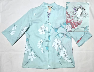 Camisa Vintage TORI RICHARD Mujer 10-12-14 Verde Top Geisha Asiática Floral NUEVA Foto 1 de 4