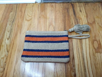 Muñequera sin asas J. Jill boho chic material de arpillera borlas naranja azul borlas Foto 1 de 4