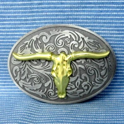 Western Longhorn Skull Belt Buckle Larger Classic Scroll Vintage         .GTA062 - Image 1 of 4