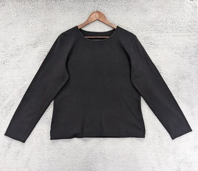 J. Jill T Shirt Top Women L Black Long Sleeve Satin Trimmed Tee Cotton Q03 - Image 1 of 4