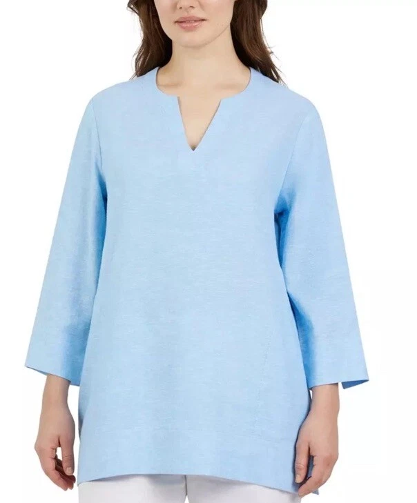 Women's Casual Cotton Linen Blouse - Oversized Long Sleeve Shirt With Side Slit And Pocket - View #3