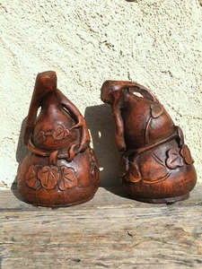 ANTIGUO JUEGO DE 2 PIEZAS DE MADERA DE BOJ CHINA TALLADA A MANO ESCULTURAS DE CALABAZA HOJAS DE VID - Imagen 1 de 14