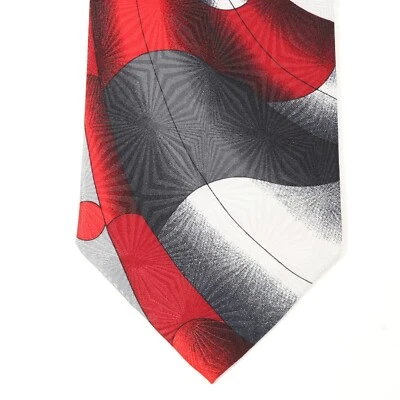 Enrico Capucci Tie Men 59 in Silk Festive Colorful Vibrant Red Black Geo Wide - Image 1 of 4