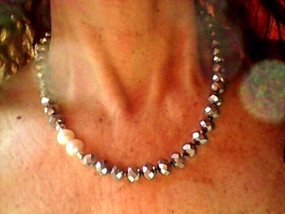 💎COLLANA DONNA PIETRE DURE + ORECCHINI CRISTALLI ARGENTO E VERE PERLE BAROCCHE  - Immagine 1 di 4